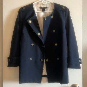 Marc Jacobs Designer Label Spring Asymmetrical Short Trench Coat L Navy Blue
